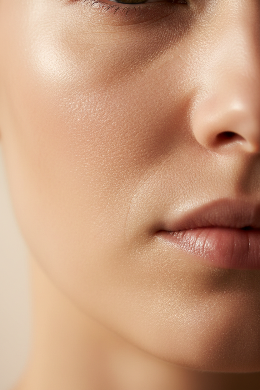 close-up of cheek and jawline in soft natural light