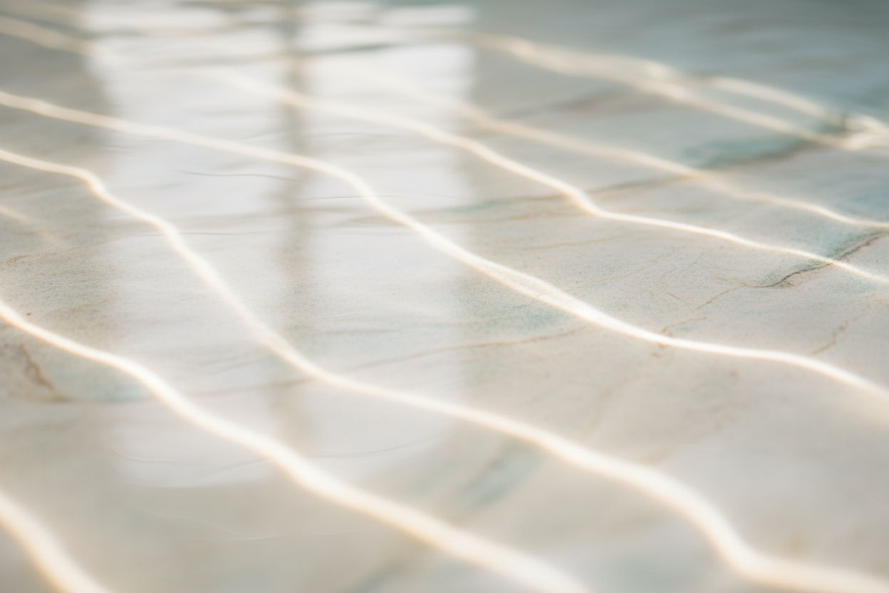 Soft light refracting through water on a pale surface, calm and still