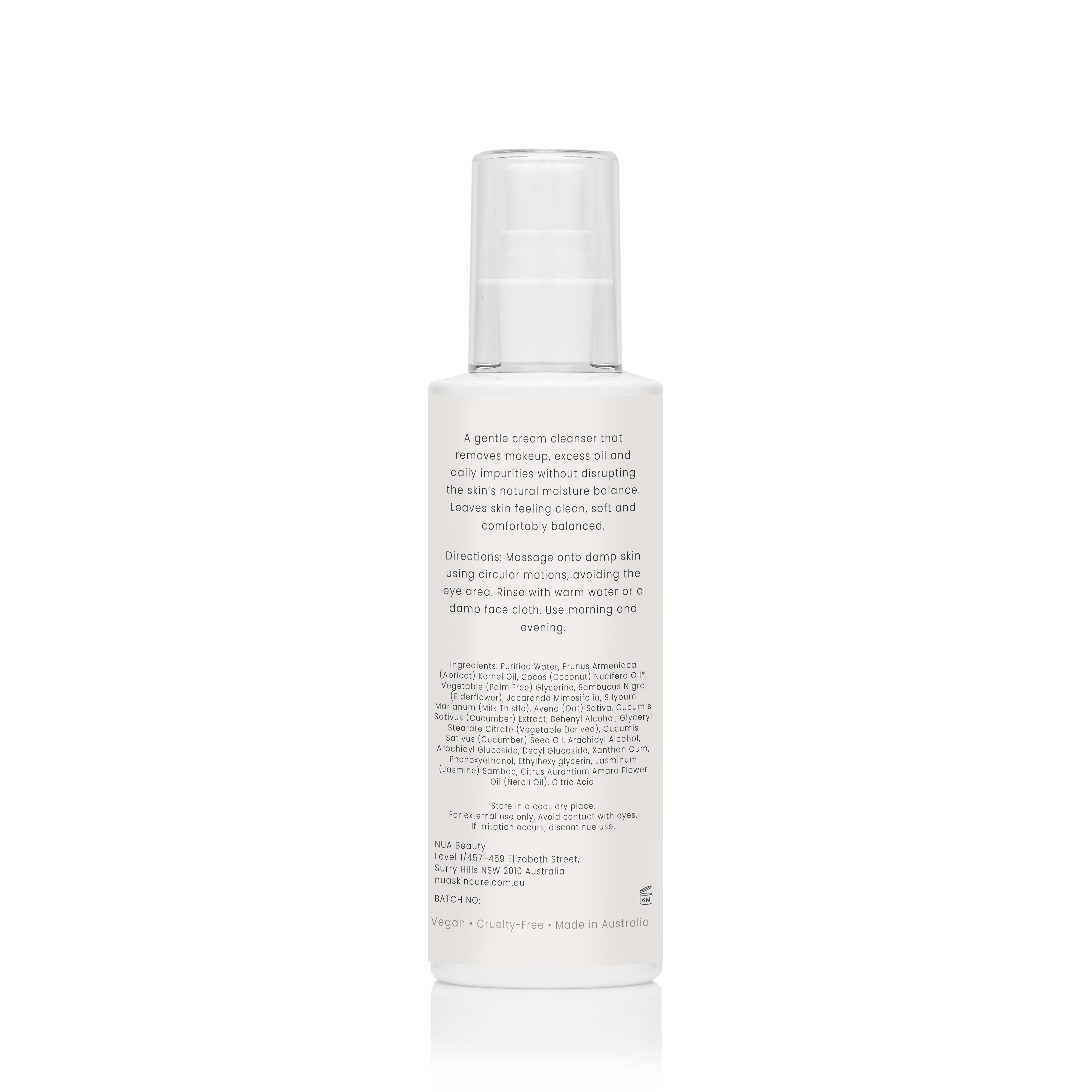 Calm Cleanse back of pack showing full ingredient list