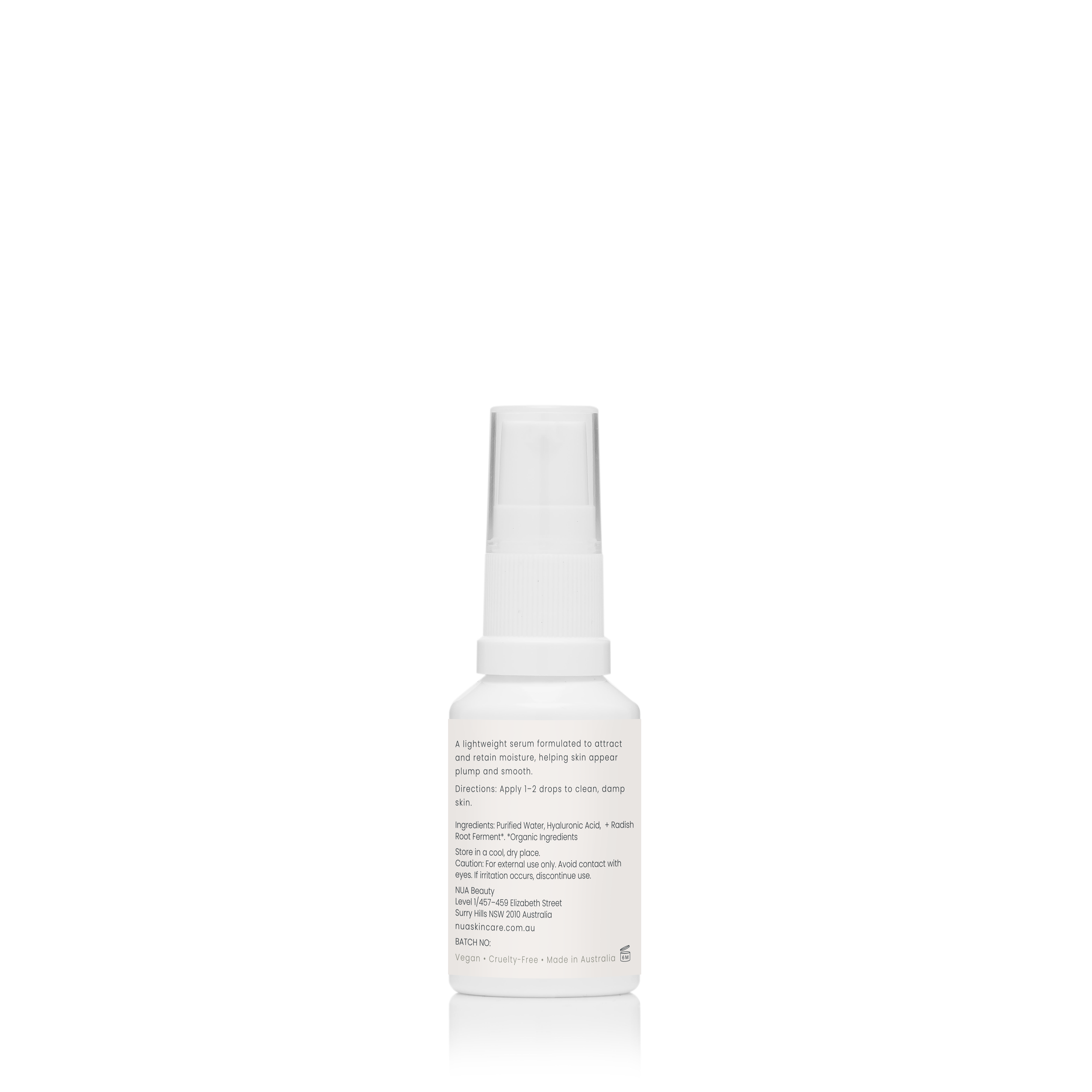 Hydrate Serum back of pack showing full ingredient list