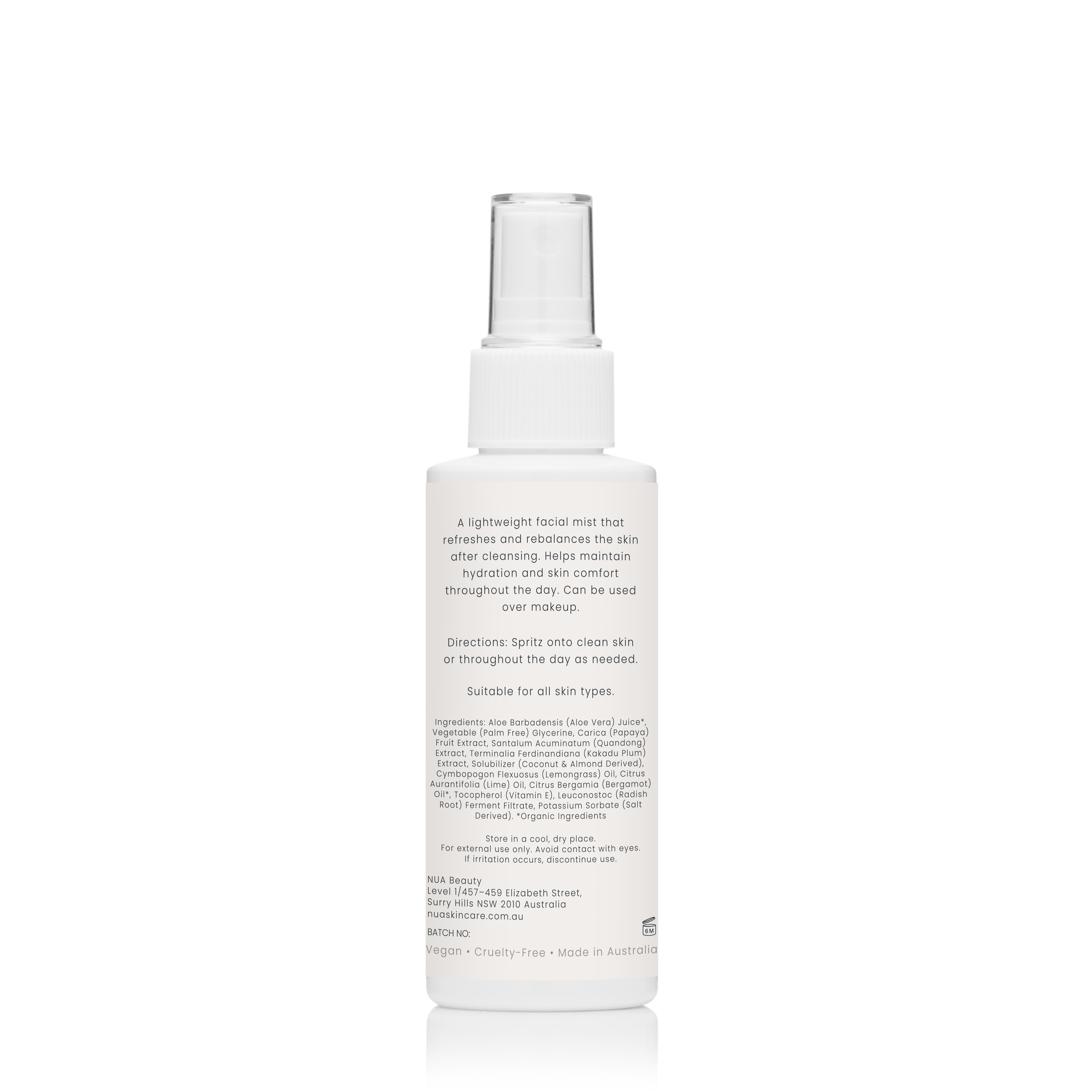 Rebalance Mist back of pack showing full ingredient list