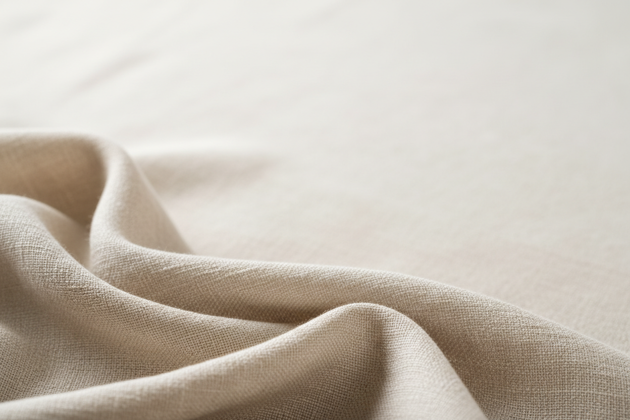 Linen fabric with soft folds and warm light